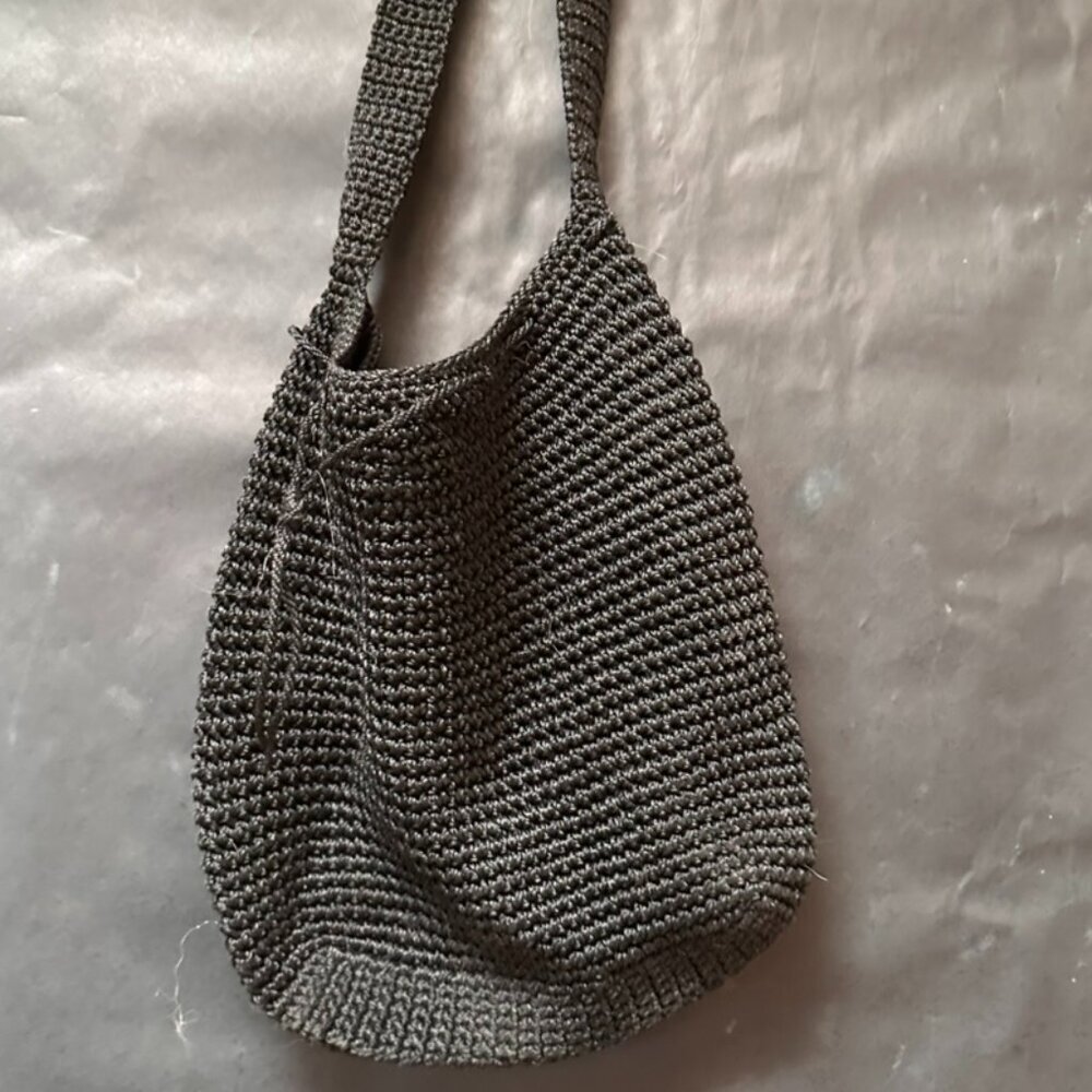 Silk Crochet Bag Black Small Tote Satchel Handbag Vintage